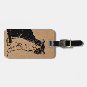 Étiquette À Bagage Chat Kitty sur papier brun Beaux-Arts