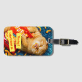 Étiquette À Bagage Chat mangeant des boulettes de fromage (Devant Horizontal)