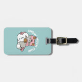 Étiquette À Bagage Chat mignon en Engin à neige avec Art Snowman (Devant horizontal)