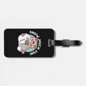 Étiquette À Bagage Chat mignon en Engin à neige avec Art Snowman (Dos horizontal)