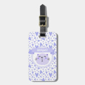 Étiquette À Bagage Chat mignon pourpre | Coeurs Lilac personnalisés E (Devant Vertical)