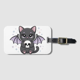 Étiquette À Bagage Chat noir aux ailes de chauve-souris violettes ser