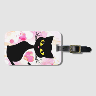 Étiquette À Bagage Chat noir avec l'étiquette rose de bagage de