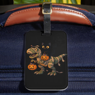 Étiquette À Bagage Chat noir chevauchant un T-Rex momie – Dino Hallow