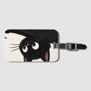 Étiquette À Bagage Chat noir drôle renversant une citrouille Hallowee