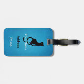 Étiquette À Bagage Chat noir mauvais aimable bleu personnalisé (Dos horizontal)