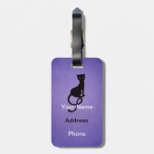 Étiquette À Bagage Chat noir mauvais aimable pourpre personnalisé (Dos Vertical)