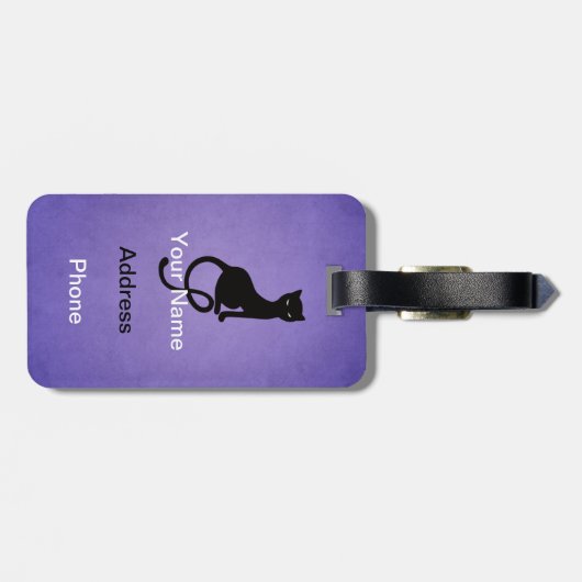 Étiquette À Bagage Chat noir mauvais aimable pourpre personnalisé (Dos horizontal)