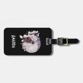 Étiquette À Bagage Chat noir par une Pleine lune magique (Devant horizontal)