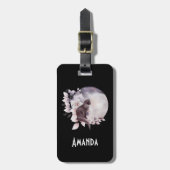 Étiquette À Bagage Chat noir par une Pleine lune magique (Devant Vertical)