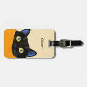 Étiquette À Bagage Chat Noir qui Épie (Devant horizontal)
