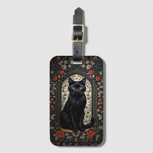 Étiquette À Bagage Chat noir William Morris inspiré (Devant Vertical)