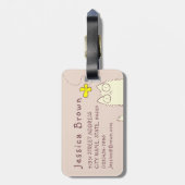 Étiquette À Bagage Chat pelucheux et papillon jaune (Dos Vertical)