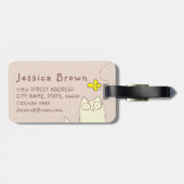 Étiquette À Bagage Chat pelucheux et papillon jaune (Dos horizontal)