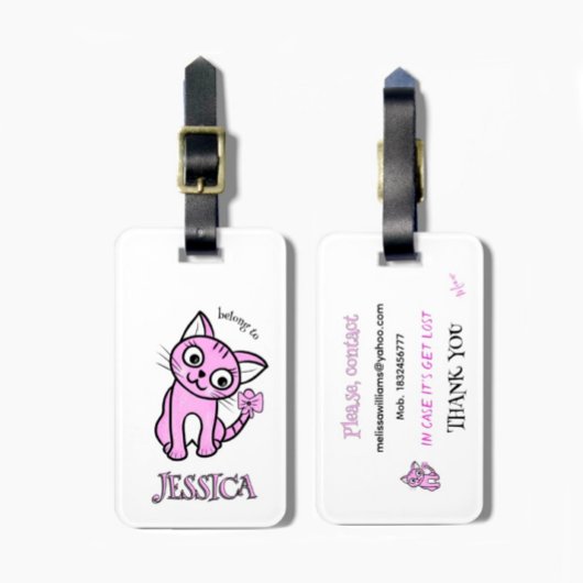 Étiquette À Bagage Chat rose