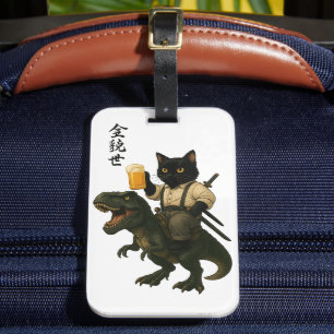 Étiquette À Bagage Chat Samouraï avec Bière & T-Rex Art Japonais Ré