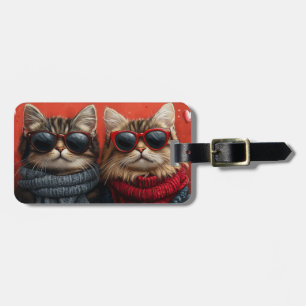 Étiquette À Bagage Chat sibérien avec roses du cœur Saint-Valentin