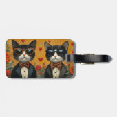 Étiquette À Bagage Chat Smoking Avec Roses de la Saint-Valentin (Dos horizontal)