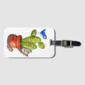 Étiquette À Bagage Chat sournois avec Cactus (Devant Horizontal)