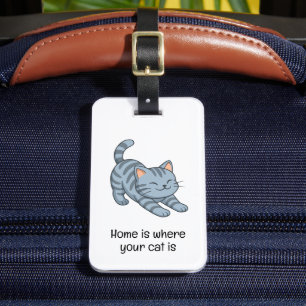Étiquette À Bagage Chat tigré gris étiré Texte personnalisé