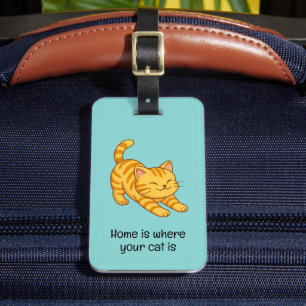 Étiquette À Bagage Chat Tigre Orange Étiré Texte Personnalisé Vert