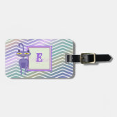 Étiquette À Bagage Chat Whimsical Chevron Zigzag, Monogramme Personna (Devant horizontal)