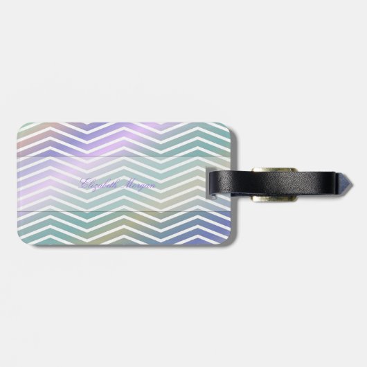 Étiquette À Bagage Chat Whimsical Chevron Zigzag, Monogramme Personna (Dos horizontal)