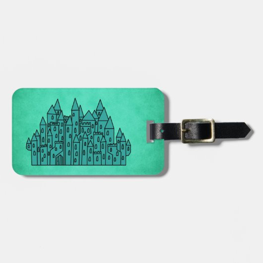 Étiquette À Bagage Château vert turquoise (Devant horizontal)