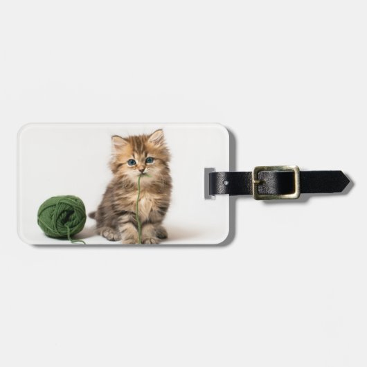 Étiquette À Bagage Chaton avec le fil vert (Devant horizontal)