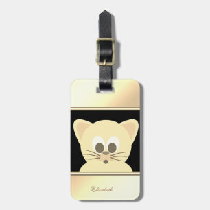 Étiquette À Bagage Chaton Moderne Féminin Noir, Or - Personnalisé