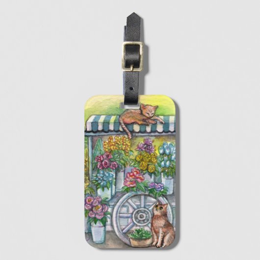 Étiquette À Bagage Chats au socle de fleurs (Devant Vertical)