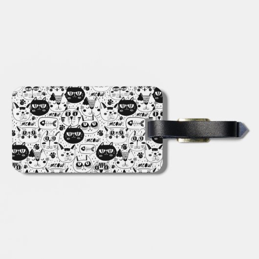 Étiquette À Bagage Chats blancs noirs face motif (Dos horizontal)
