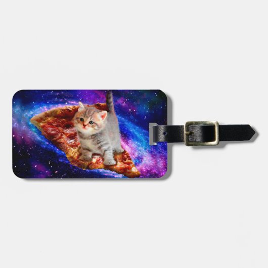Étiquette À Bagage Chats dans la pizza spatiale (Devant horizontal)