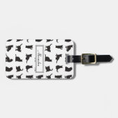 Étiquette À Bagage Chats en Silhouette noire Motif avec prénom (Devant horizontal)