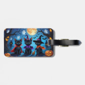 Étiquette À Bagage Chats noirs Citrouille Halloween drôle (Dos horizontal)
