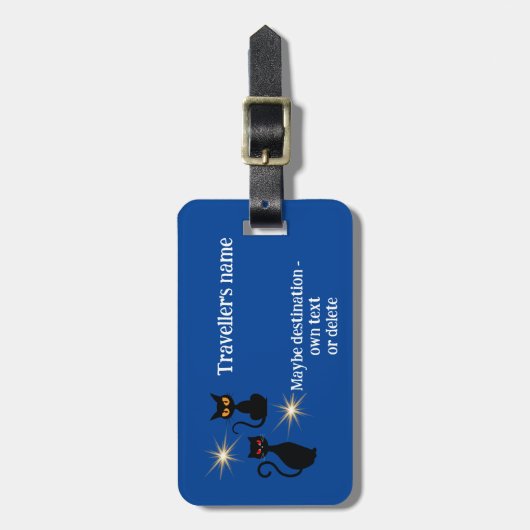 Étiquette À Bagage Chats noirs rétro avec starburst - message modifia (Devant Vertical)