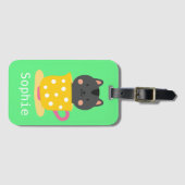 Étiquette À Bagage Chatte mignonne en dessin animé sur la menthe (Devant Horizontal)