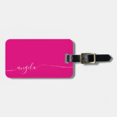 Étiquette À Bagage Chaud Rose Blanc Élégant Glam Signature Style Nom (Devant horizontal)