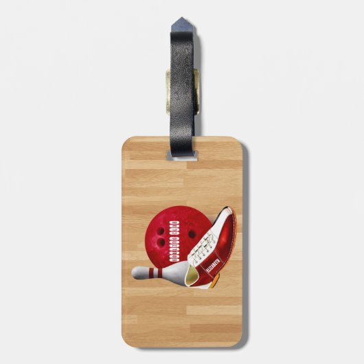 Étiquette À Bagage Chaussure de boule de bowling et Pin avec votre (Dos Vertical)