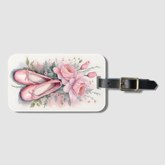 Étiquette À Bagage Chaussures et fleurs de ballon rose (Devant Horizontal)