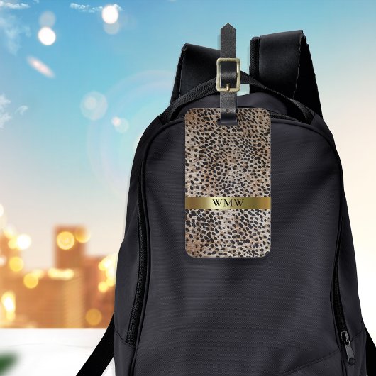 Étiquette À Bagage Cheetah Digital Leather Gold Metallo Monogramme Lu