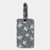 Étiquette À Bagage Cheetah Floral bleu Imprimer avec Monogramme perso (Dos Vertical)