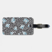 Étiquette À Bagage Cheetah Floral bleu Imprimer avec Monogramme perso (Dos horizontal)
