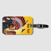 Étiquette À Bagage Chef amérindien sur paysage sauvage coucher de sol (Devant Horizontal)