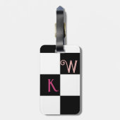 Étiquette À Bagage Chèque noir et blanc Deux initiales Monogramme (Dos Vertical)