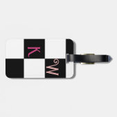 Étiquette À Bagage Chèque noir et blanc Deux initiales Monogramme (Dos horizontal)