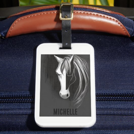 Étiquette À Bagage Cheval Abstrait noir et blanc personnalisé (Insitu Rectoal 2)