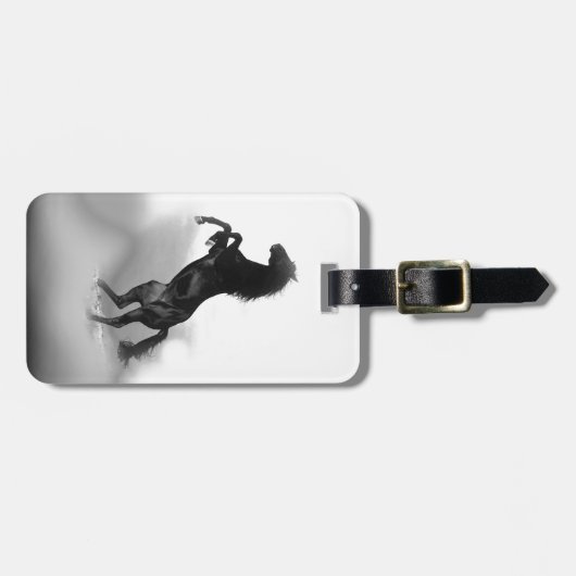 Étiquette À Bagage Cheval blanc noir (Devant horizontal)