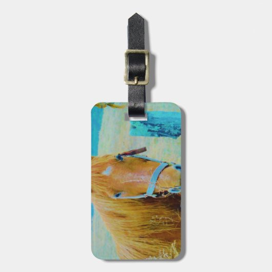 Étiquette À Bagage Cheval bleu Denim teinté (Devant Vertical)