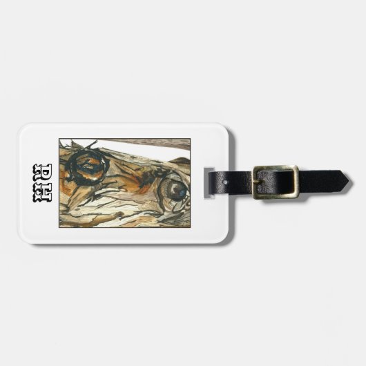 Étiquette À Bagage Cheval d'aquarelle rustique monogramme (Devant horizontal)